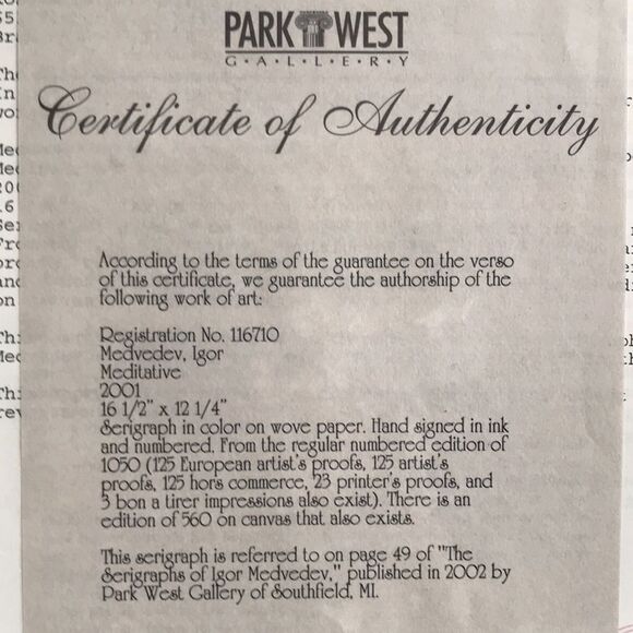 “Meditative“ by Igor Medvedev Serigraph - Picture 6 of 8